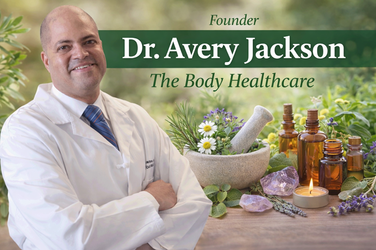 Dr. Jackson stands confidently in his white coat, while the background integrates natural healing elements like herbs, amber bottles, and crystals to evoke balance and vitality. Dr. Jackson stands confidently in his white coat, while the background integrates natural healing elements like herbs, amber bottles, and crystals to evoke balance and vitality..png